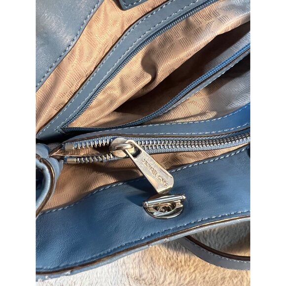 Michael Kors Quilted Blue Shoulder Bag With Chain Straps & MK Charm - Picture 10 of 15